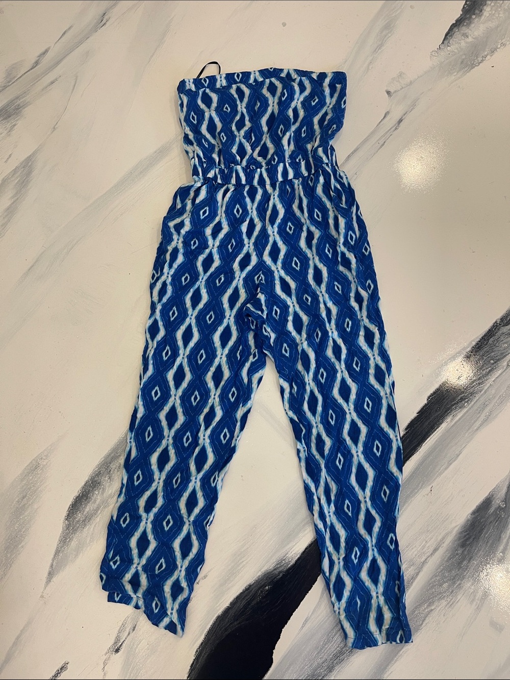 Forever 21 Blue Geometric Strapless Womens Jumpsuit